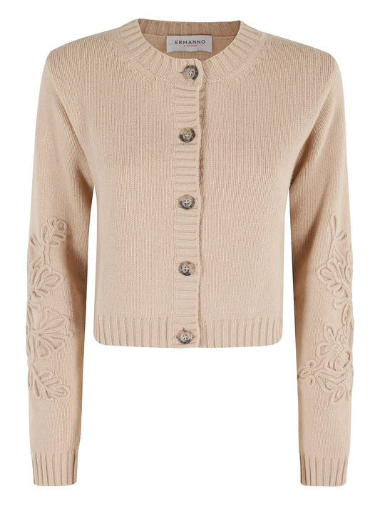 Cardigan ricamo cammello Ermanno Firenze