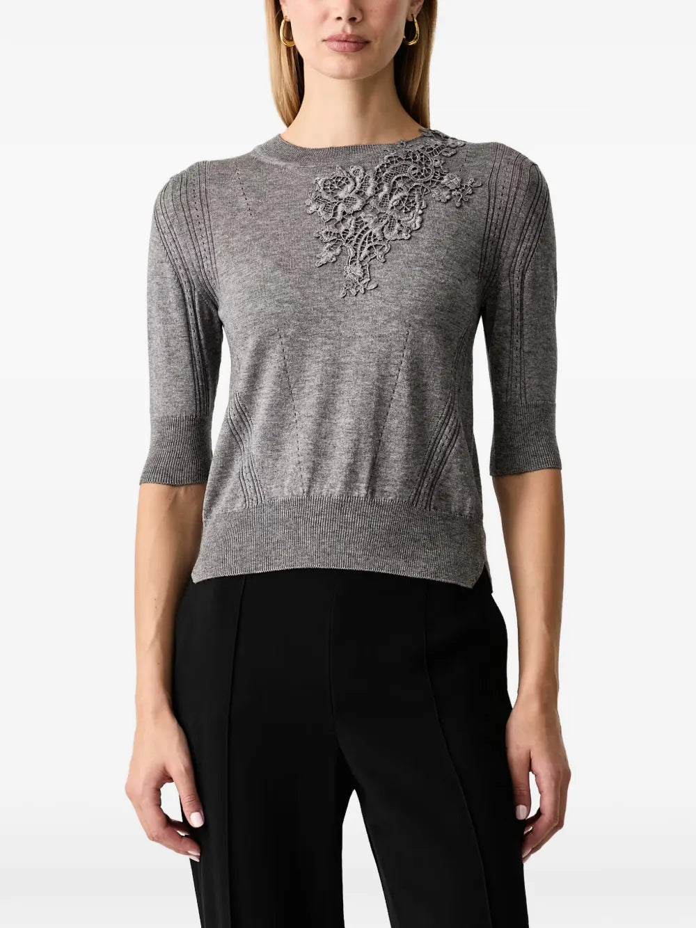 Maglia in Misto Lana Vergine con Ricamo Rebrodé