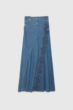 Gonna lunga jeans con pizzo