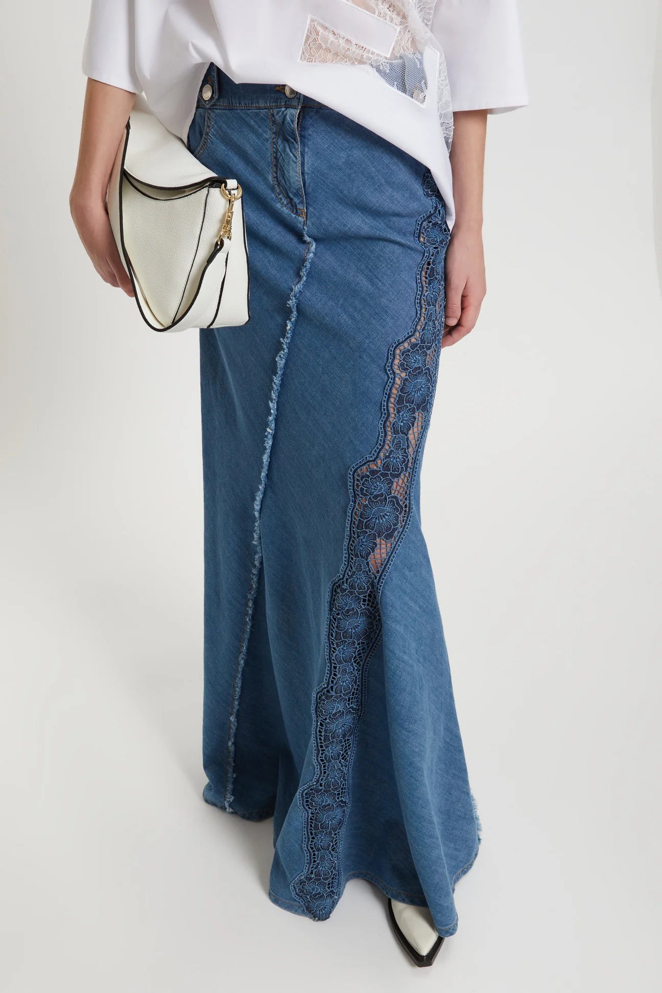 Gonna lunga jeans con pizzo