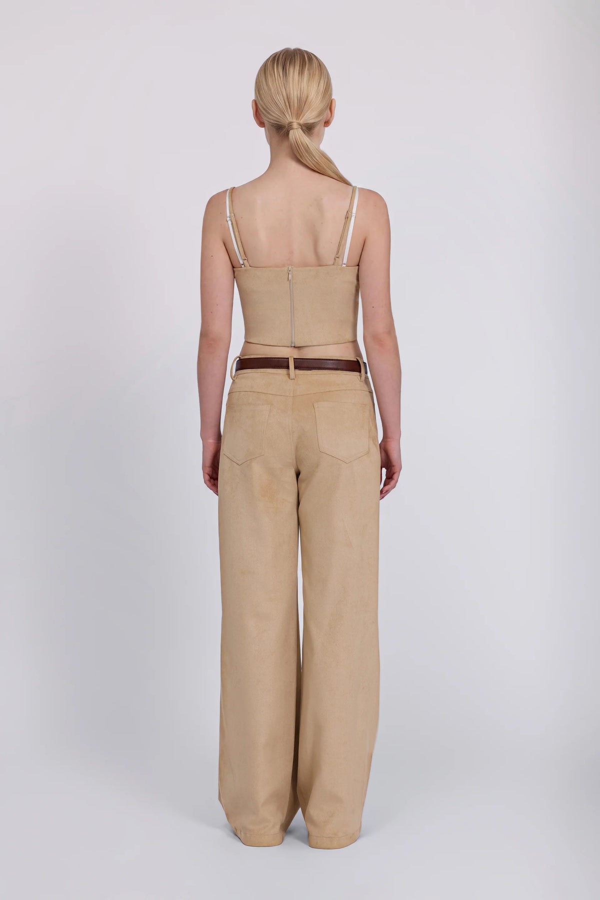 Top eco suede ricamato champagne Ermanno