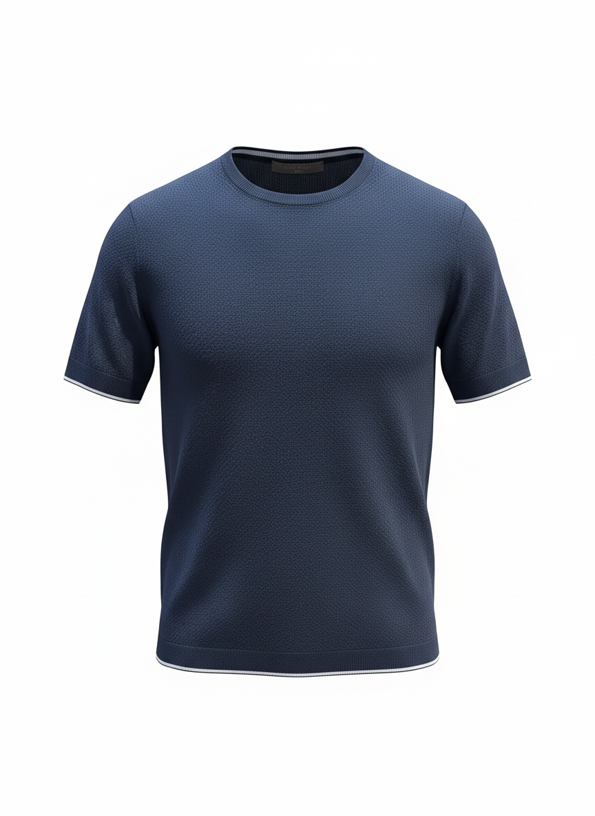 Maglia mezza manica jacquard blu