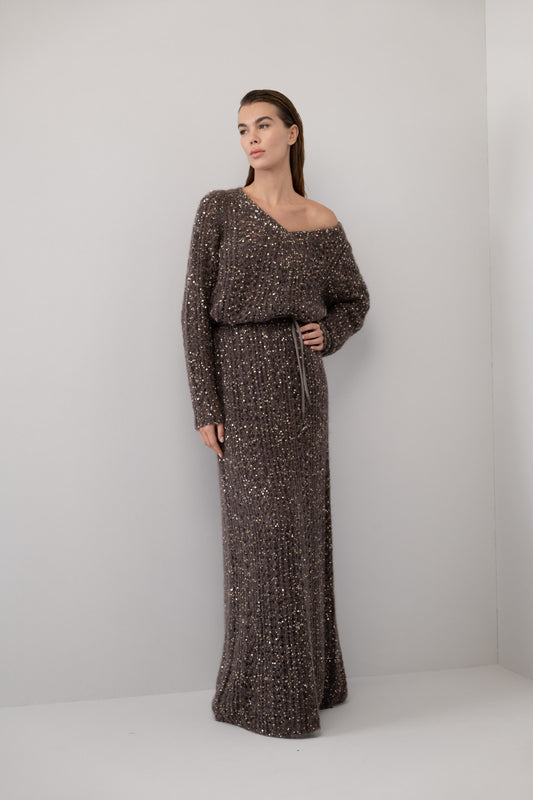 Abito cioccolato micro paillettes