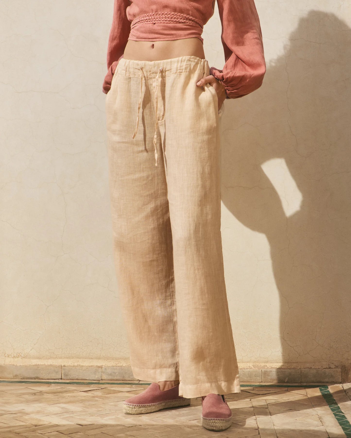 Pantaloni in lino sand
