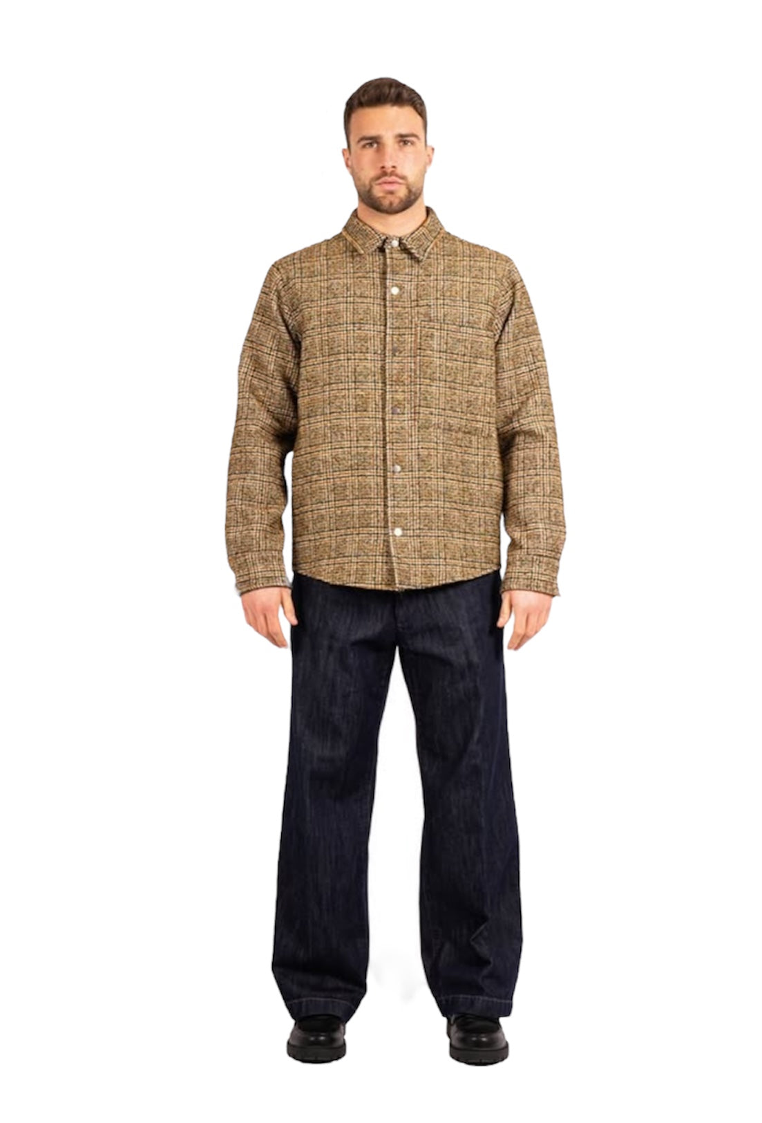 Overshirt in tweed di lana verde
