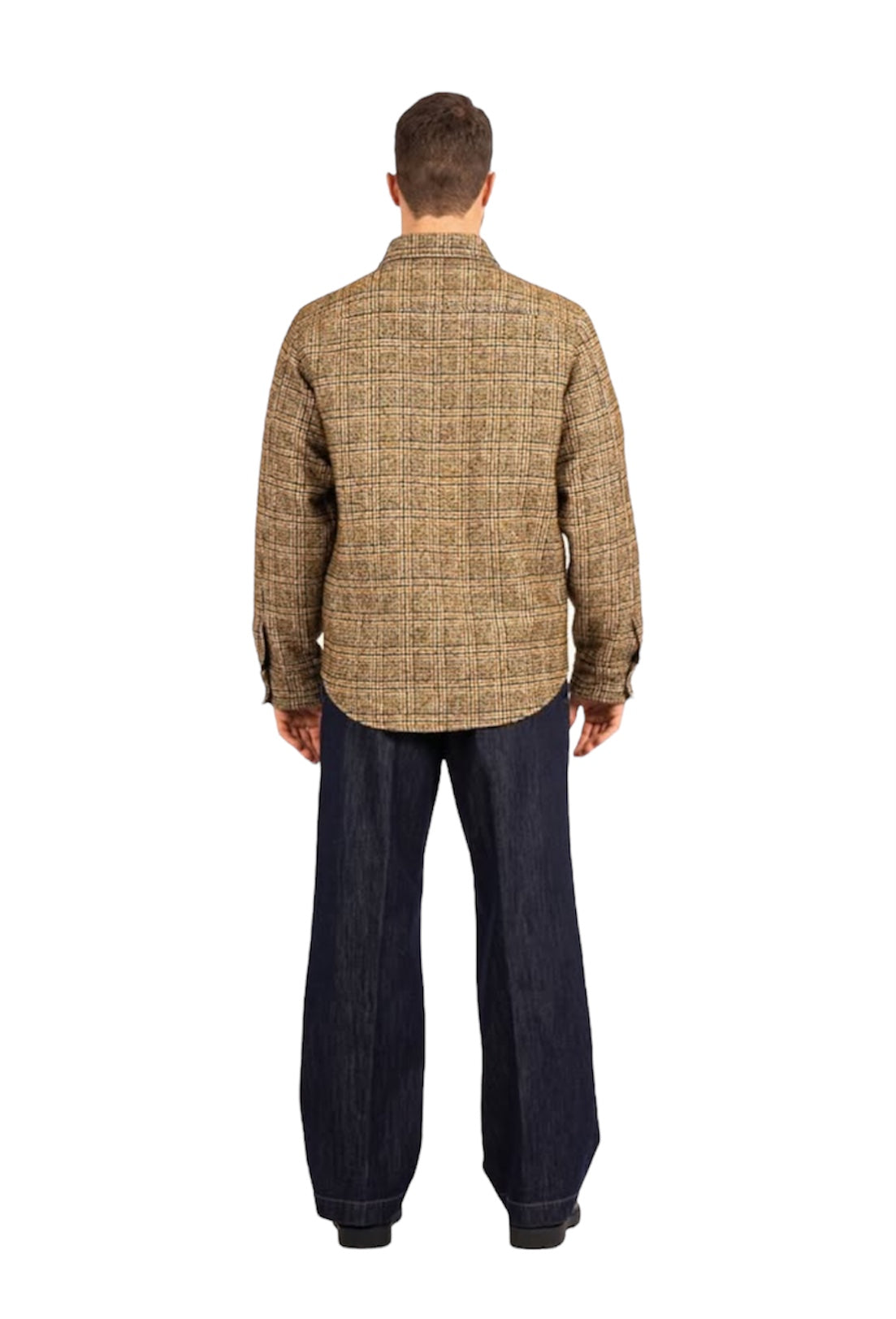 Overshirt in tweed di lana verde