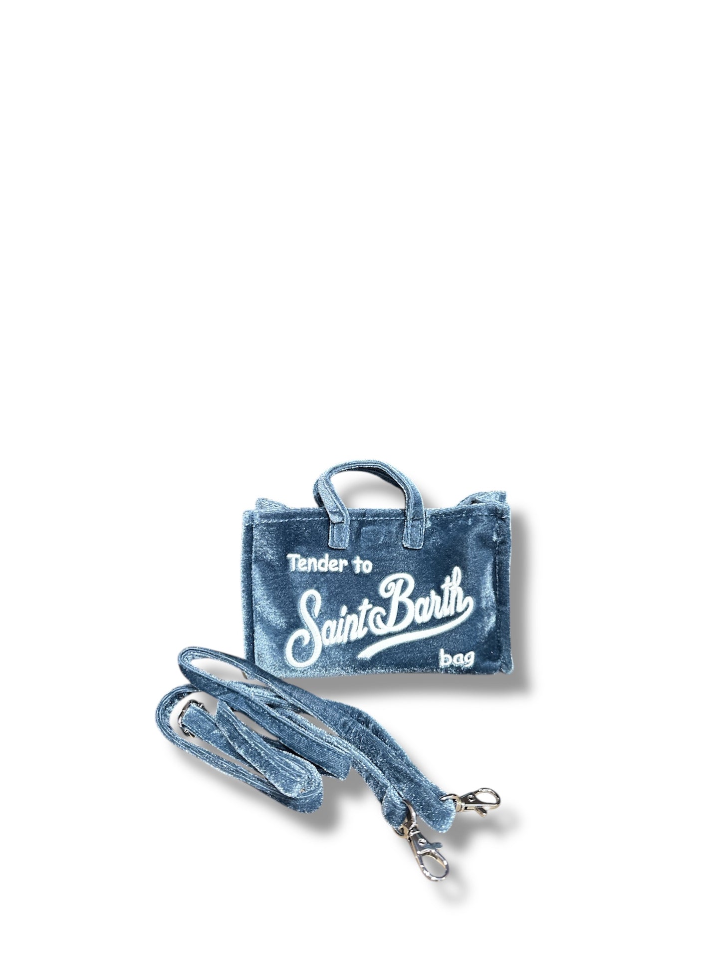 Mini borsa Saint Barth in velluto blue steel