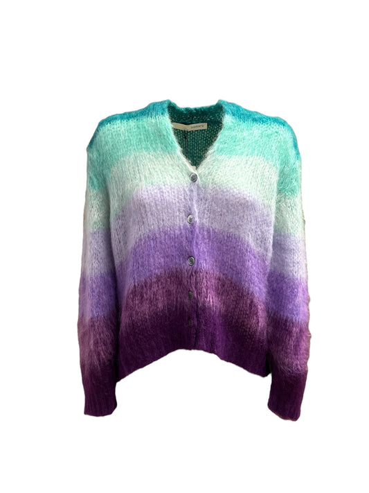 Cardigan a righe lilla-acquamarina