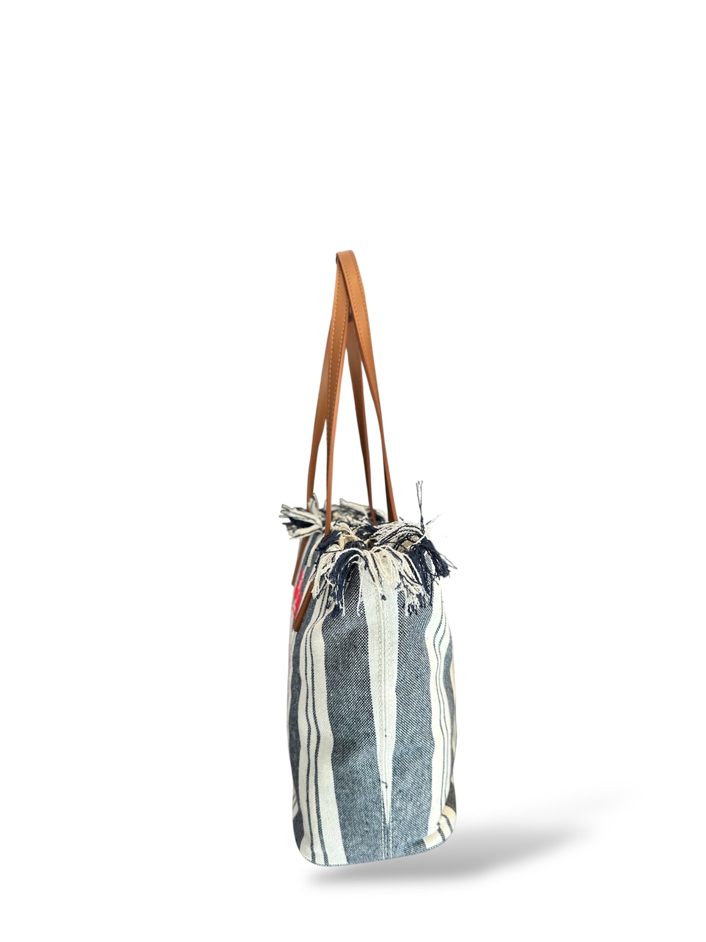 Borsa City bag Fringe medium righe bianco blu St. Barth