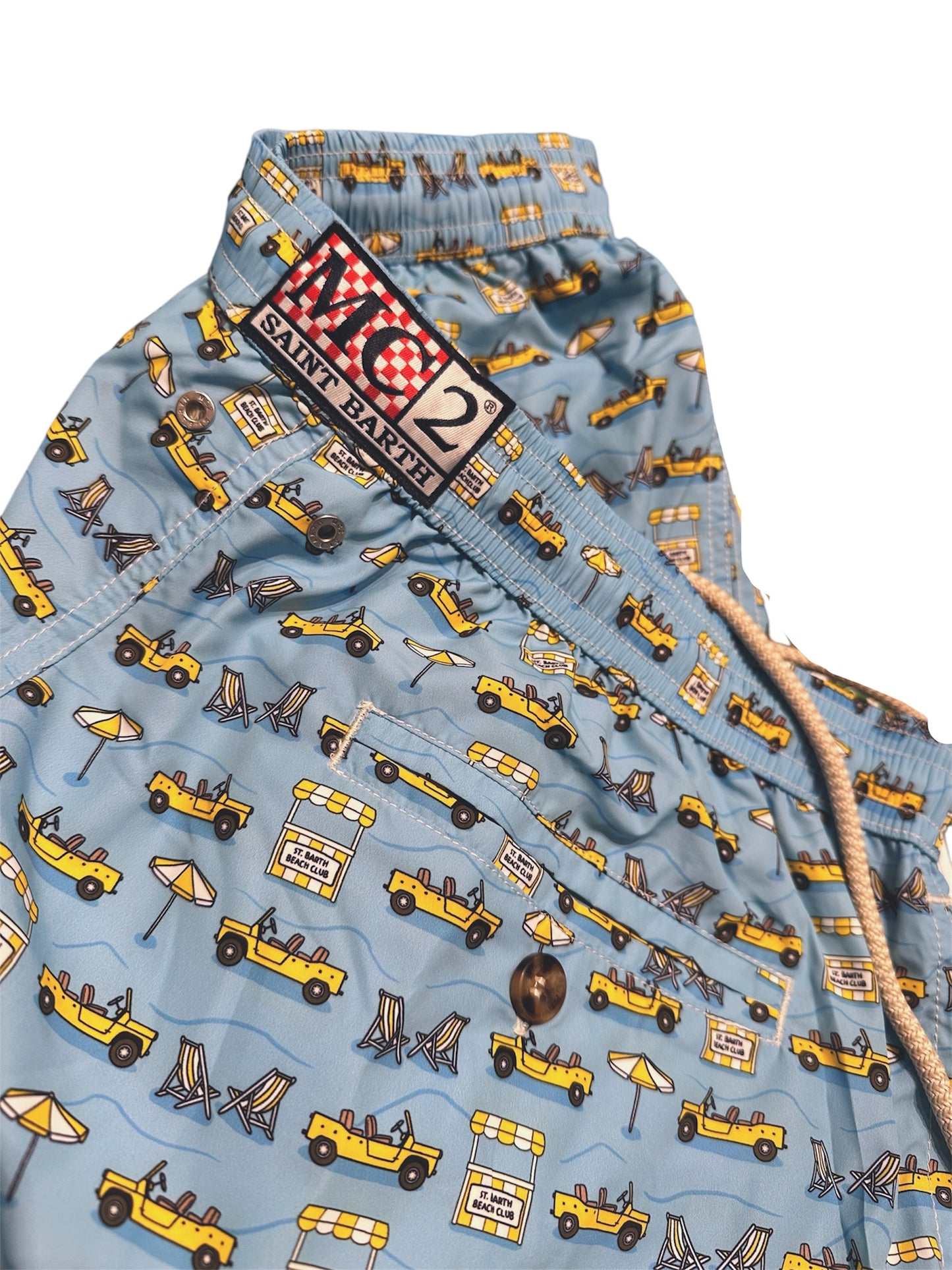 Boxer azzurro con mehari gialle Saint Barth