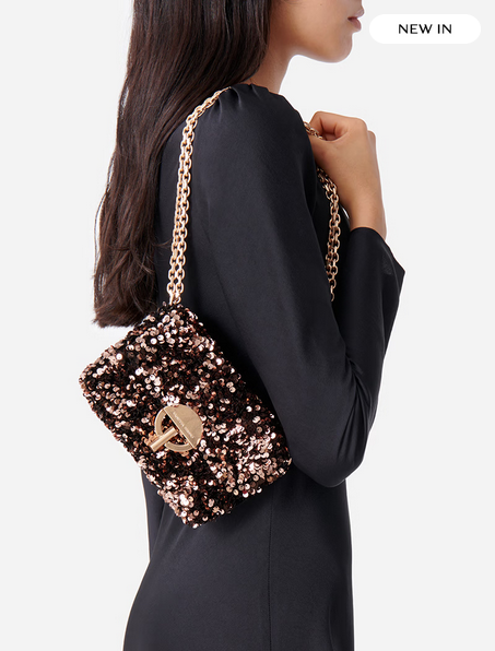 Borsa paillettes marron glasse