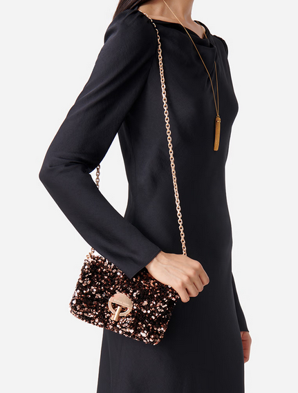 Borsa paillettes marron glasse