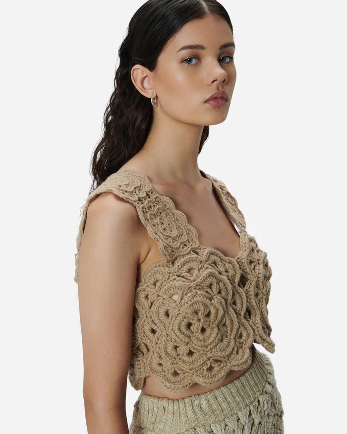 Top crochet beige