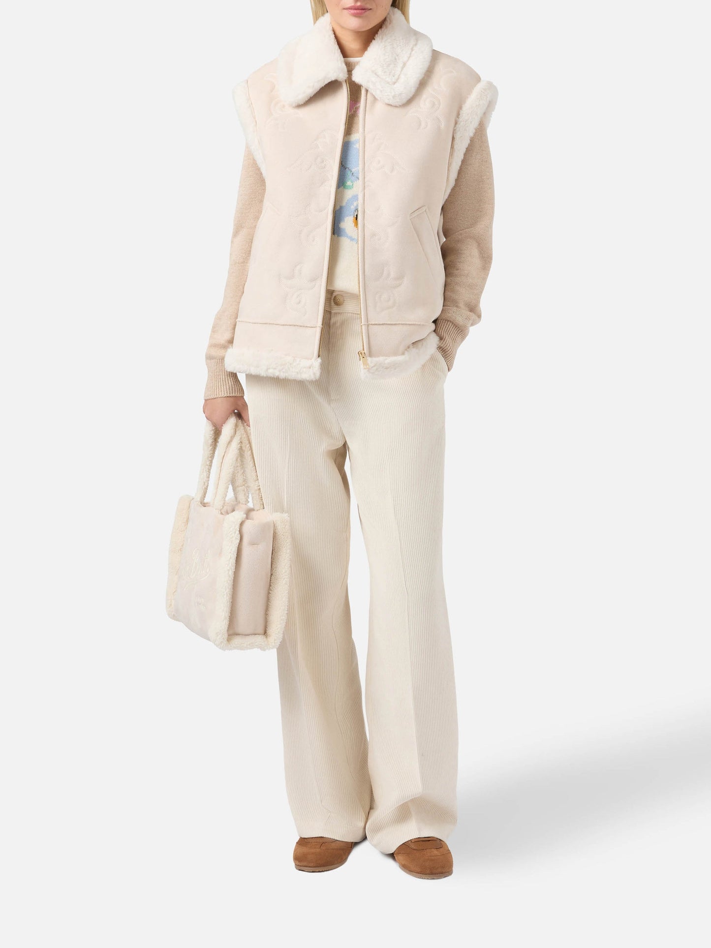 Gilet Saint Barth in eco montone con ricamo