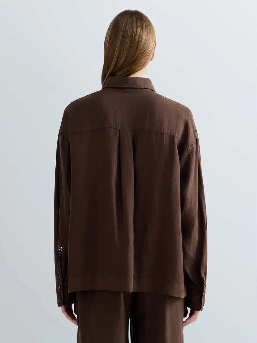 Camicia over in lino Replay cioccolato