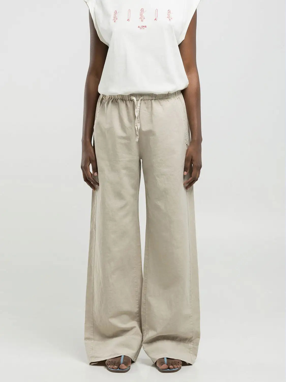Jogger in cotone e lino avorio Replay