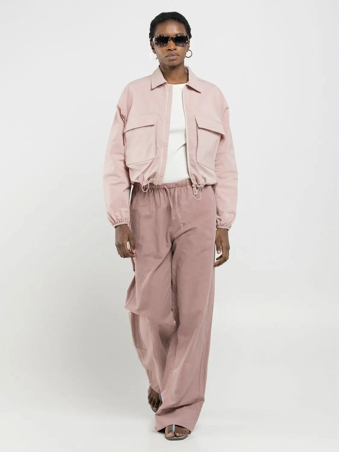 Jogger in cotone e lino rosa Replay
