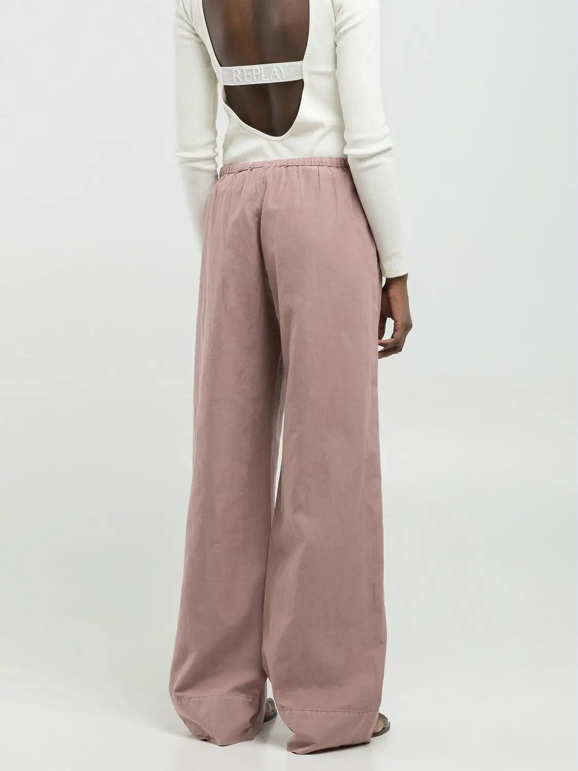 Jogger in cotone e lino rosa Replay