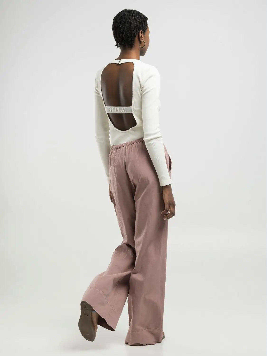 Jogger in cotone e lino rosa Replay