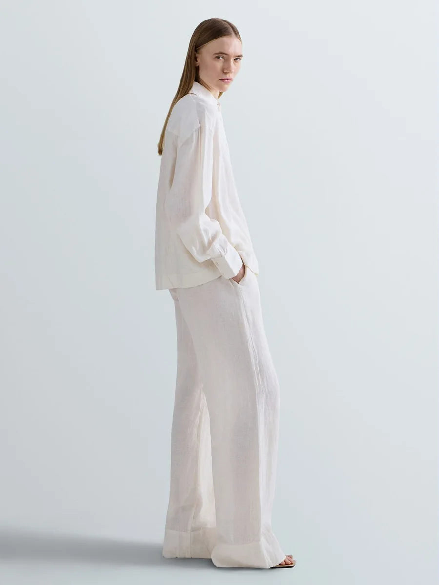 Pantaloni over in lino Replay bianco