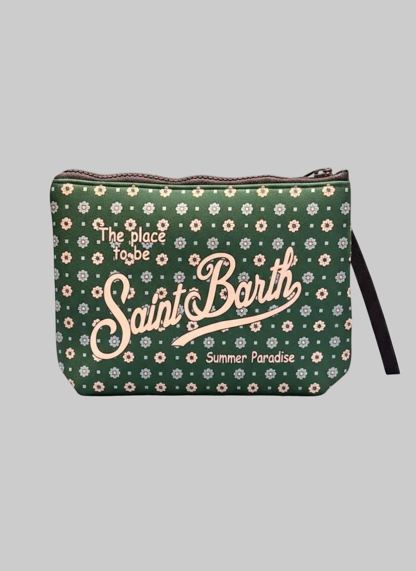 Pochette Aline scuba flower tie verde