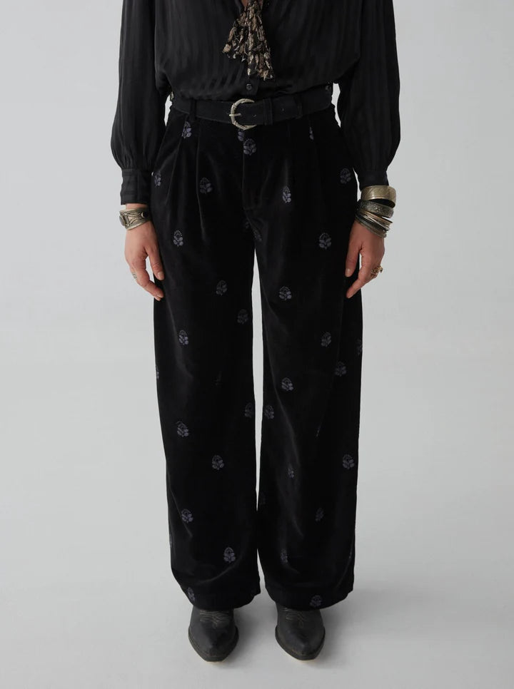 Pantalone velluto ricamato