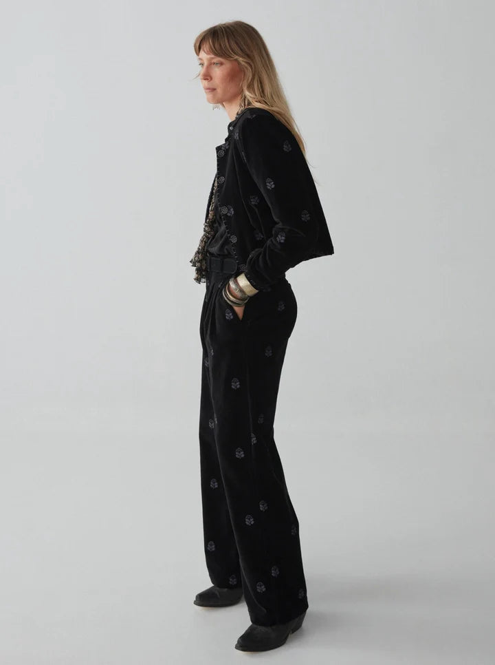 Pantalone velluto ricamato