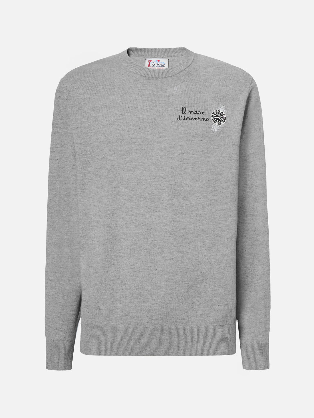Maglione a girocollo Saint Barth con ricamo grigio