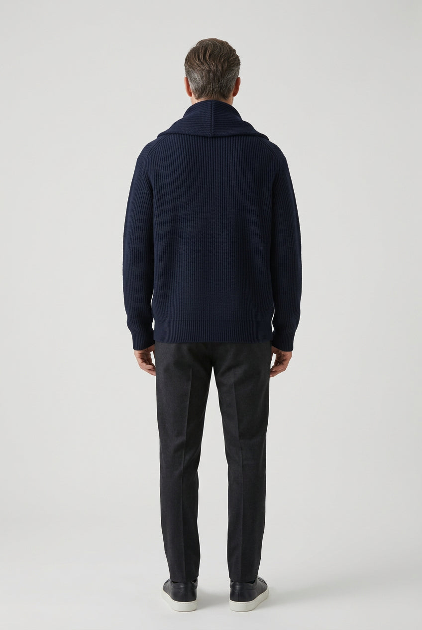 Maglione blu lana con zip Ammond