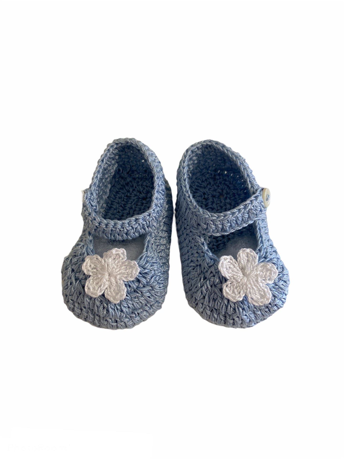 SCARPETTA AZZURRA BALLERINA NEONATA UNCINETTO