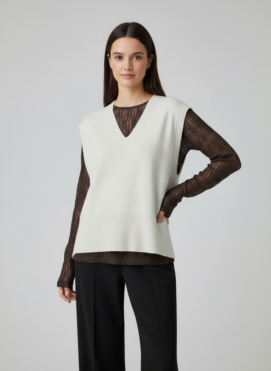 Gilet in maglia over panna