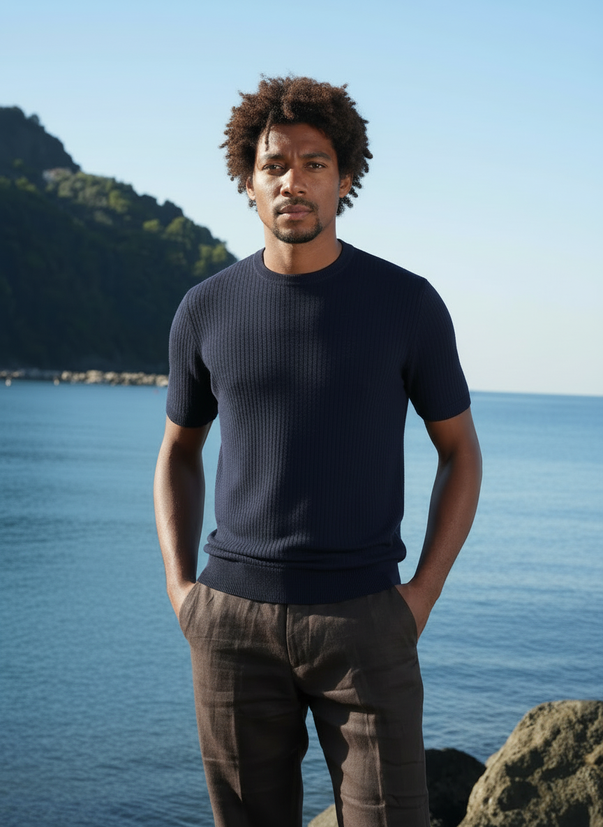 Maglia girocollo blu rigata Ammond