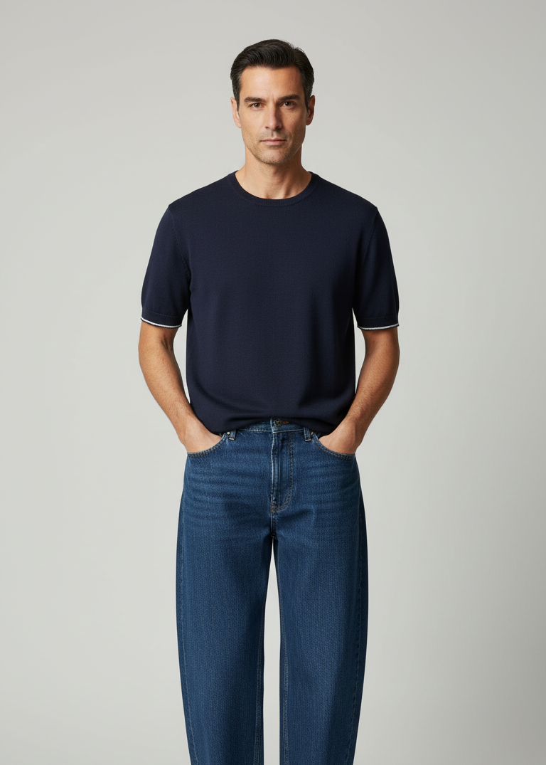 T-shirt Giro basic Blu