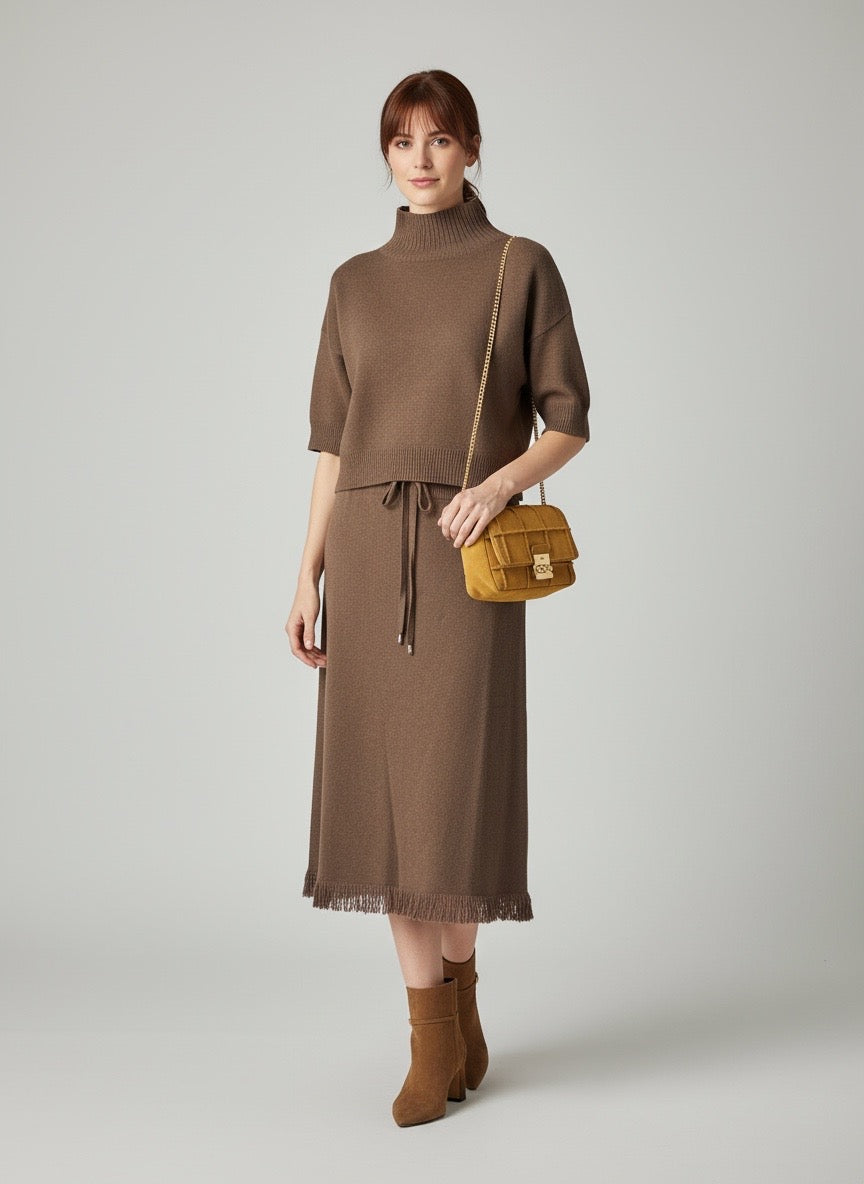 Gonna in maglia marrone bruciato