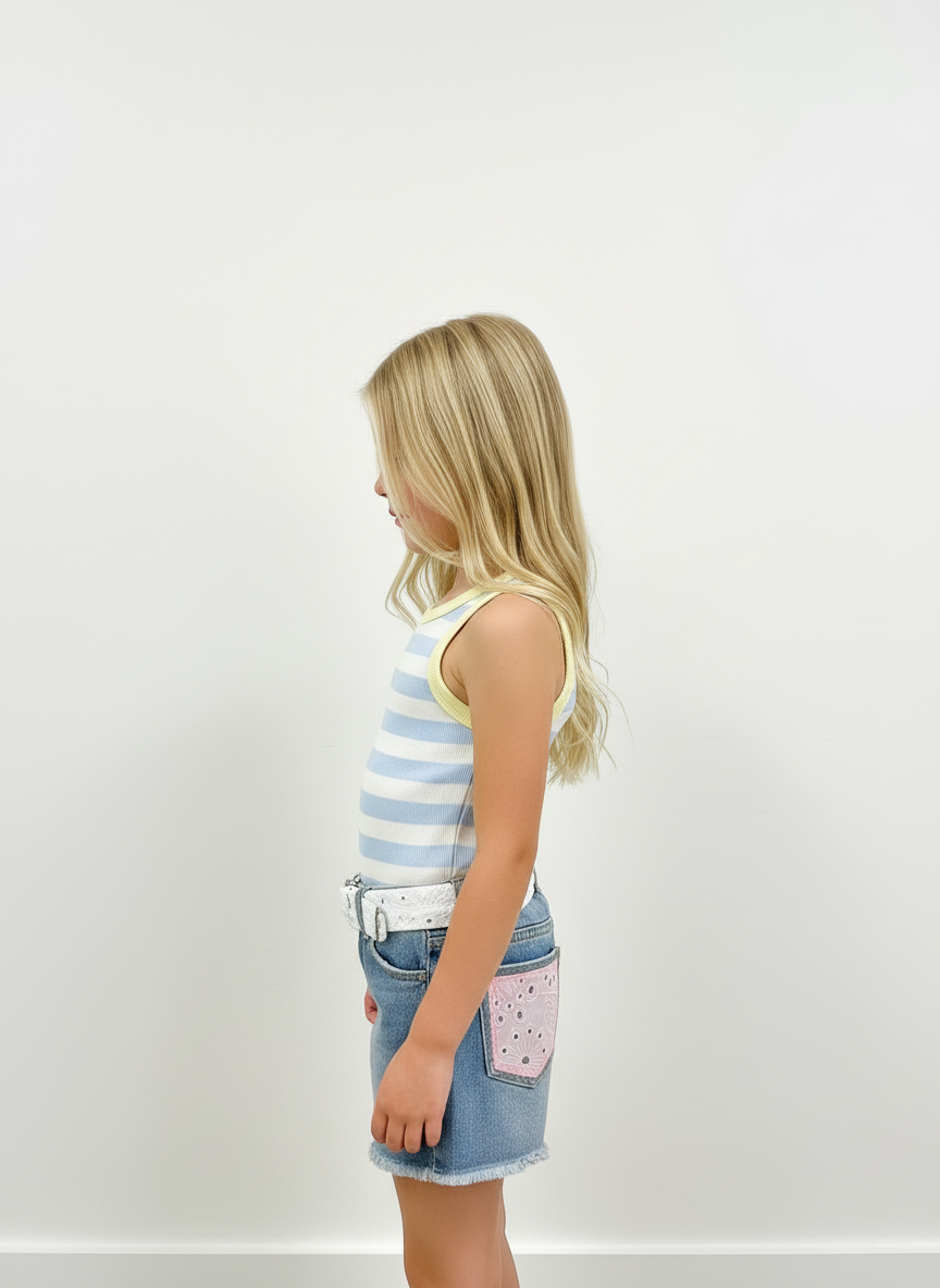 Crop Top costine bianco azzurro MC2