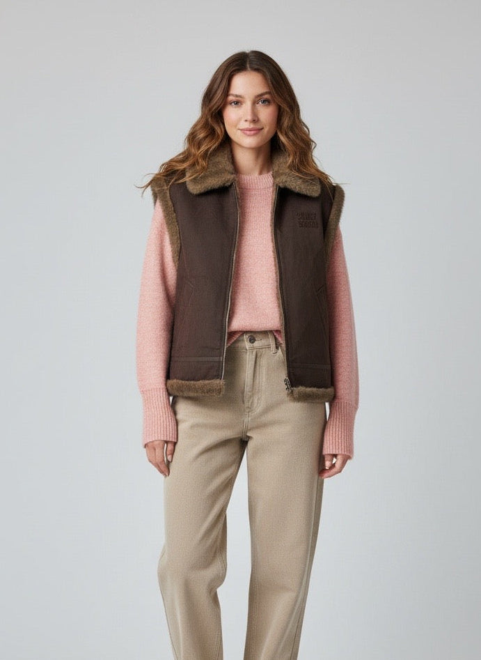 Gilet reversibile Eco Fur marrone