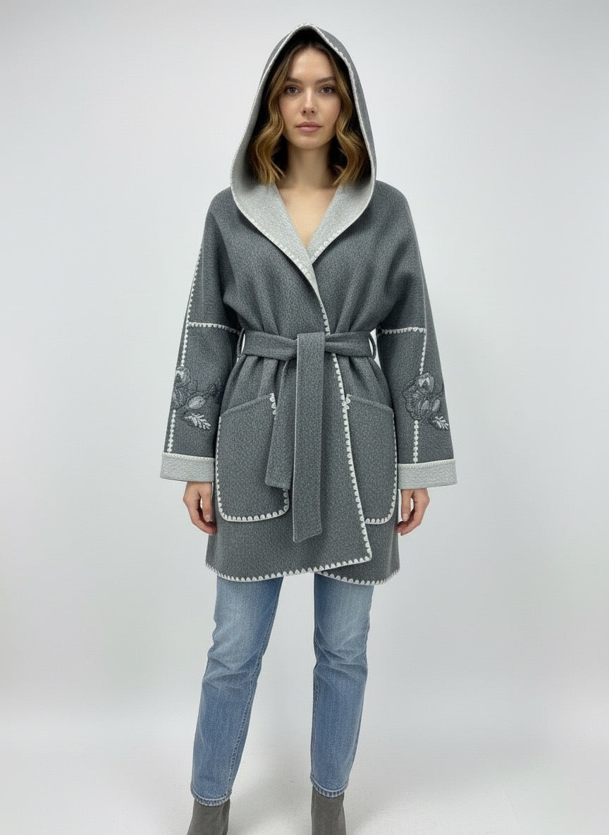 Cappotto cappuccio grigio ricamato Ermanno