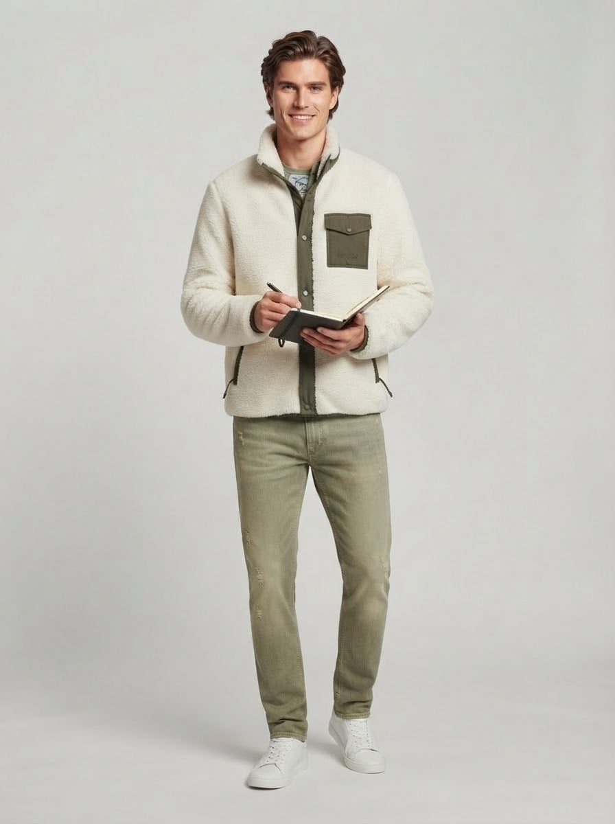 Giacca sherpa uomo Saint Barth avorio