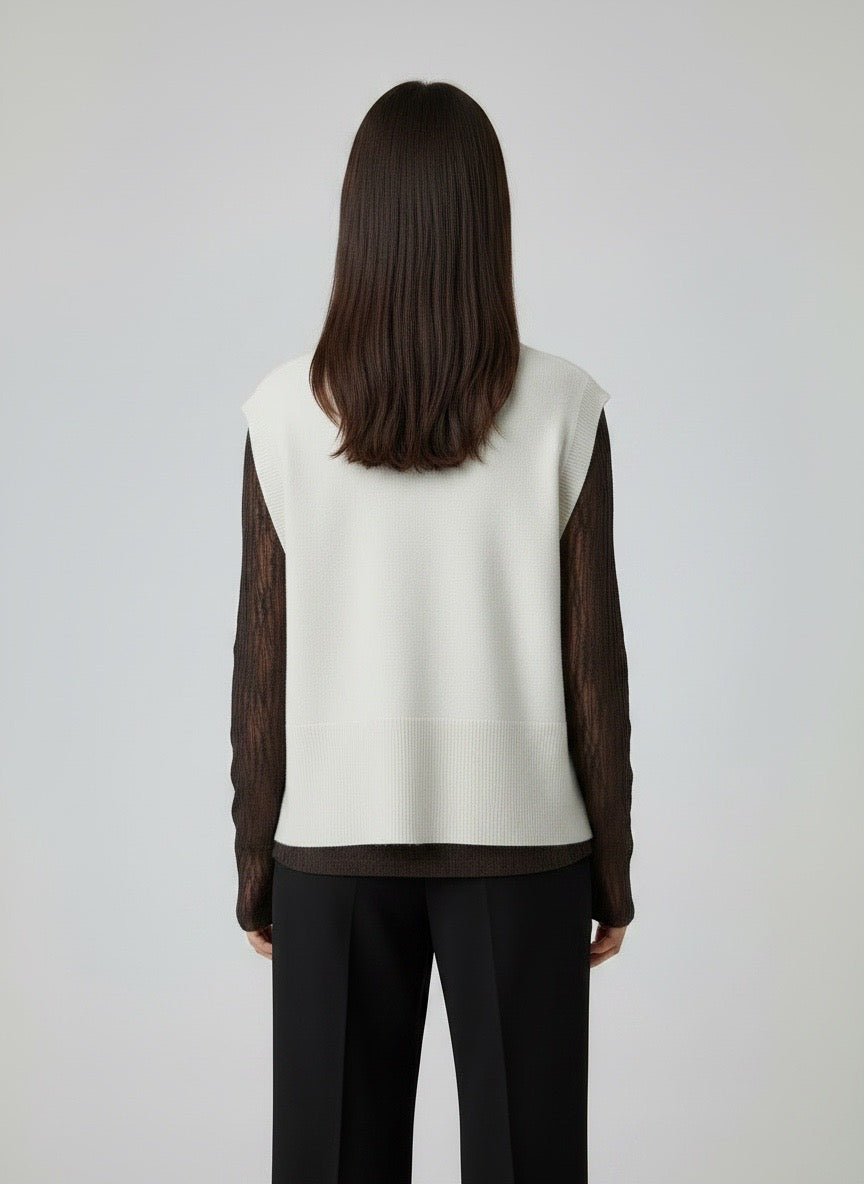 Gilet in maglia over panna