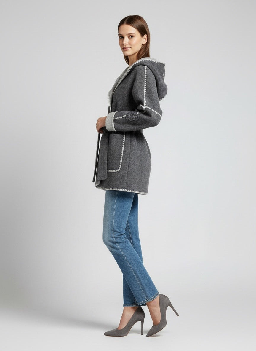 Cappotto cappuccio grigio ricamato Ermanno