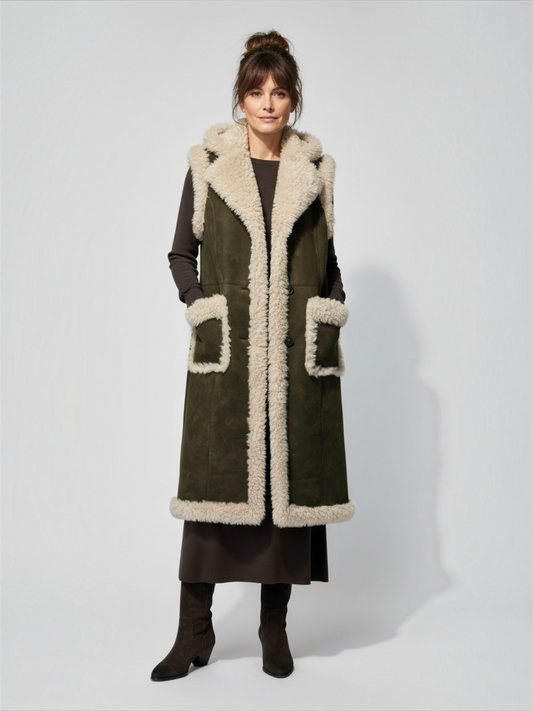 Gilet eco montone lungo vintage