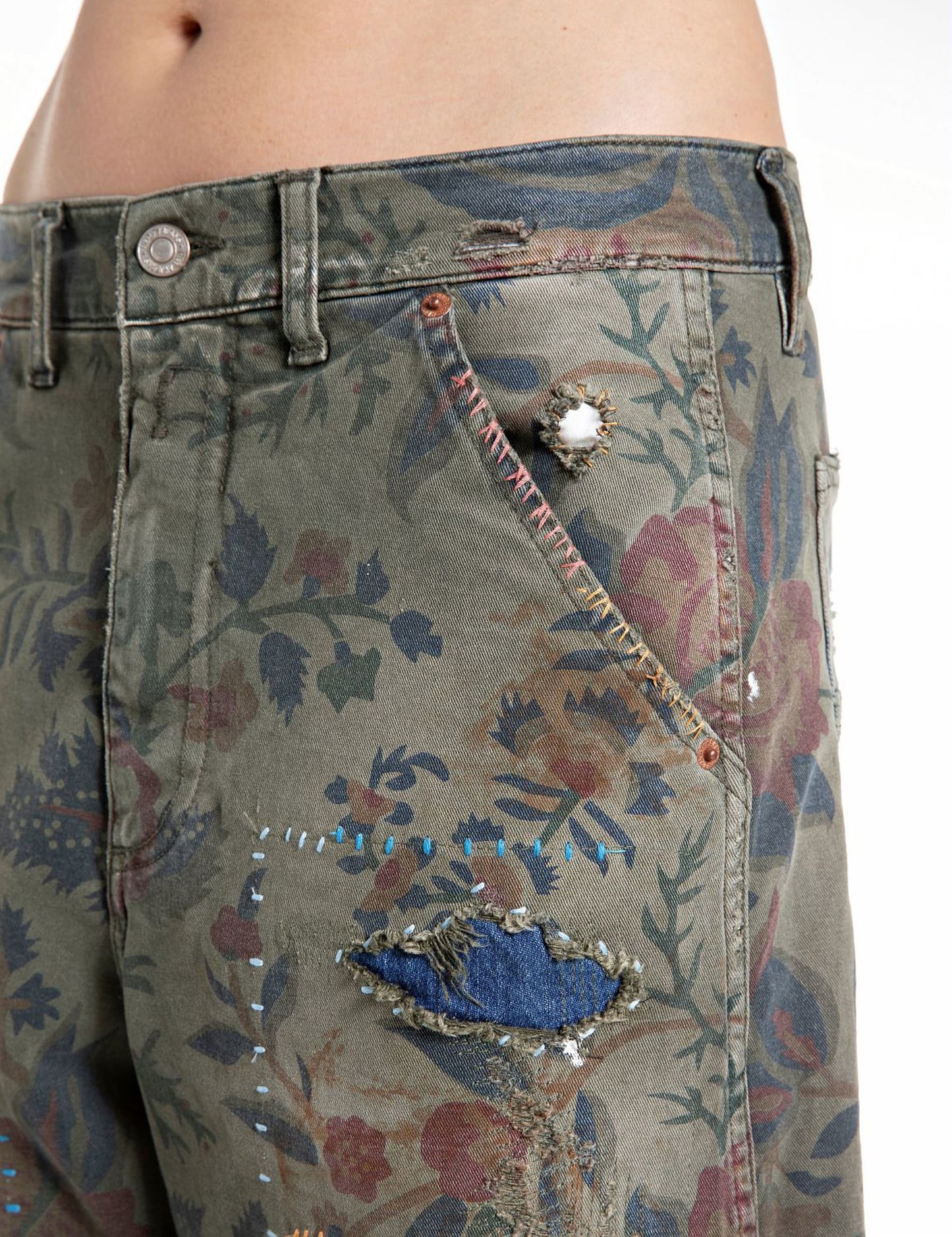 Pantaloni ricamati stampa botanica Replay