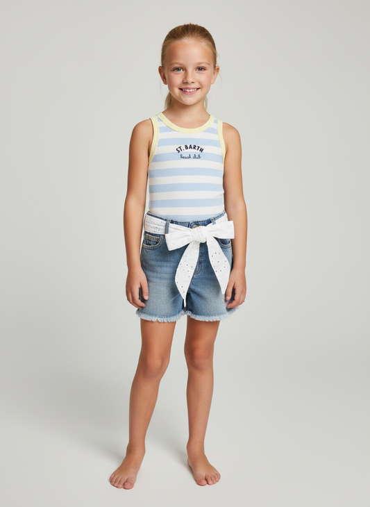 Crop Top costine bianco azzurro MC2