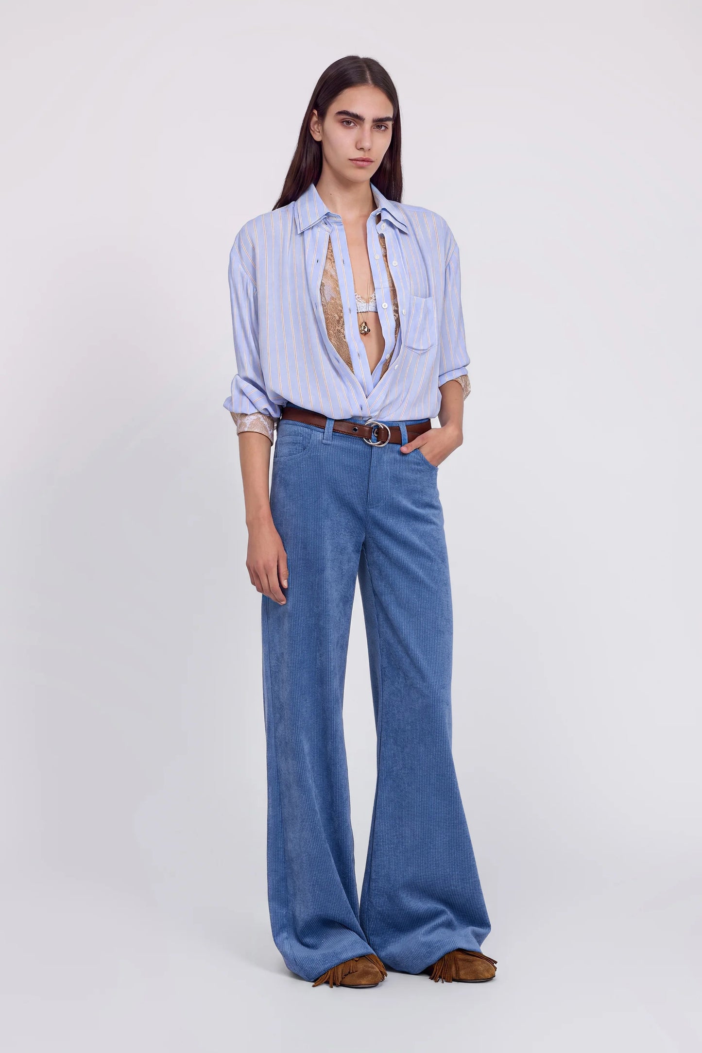 Pantalone velluto azzurro Ermanno