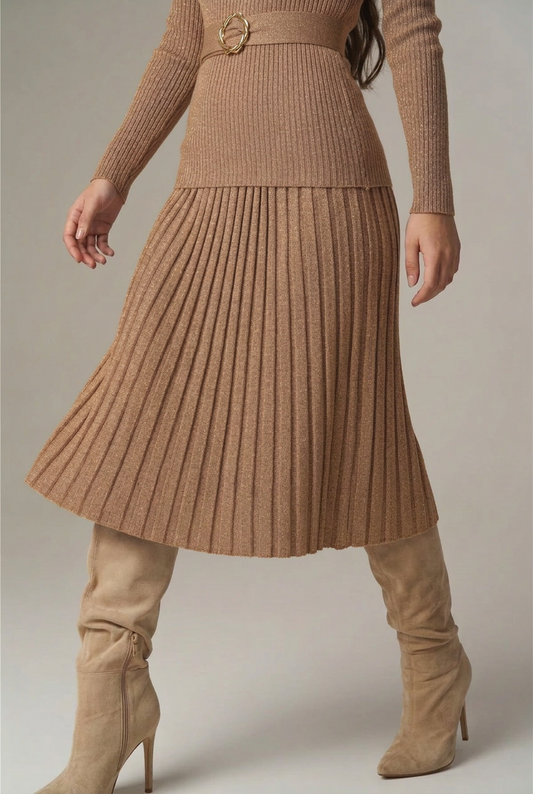 Gonna in maglia plissettata camel Pho