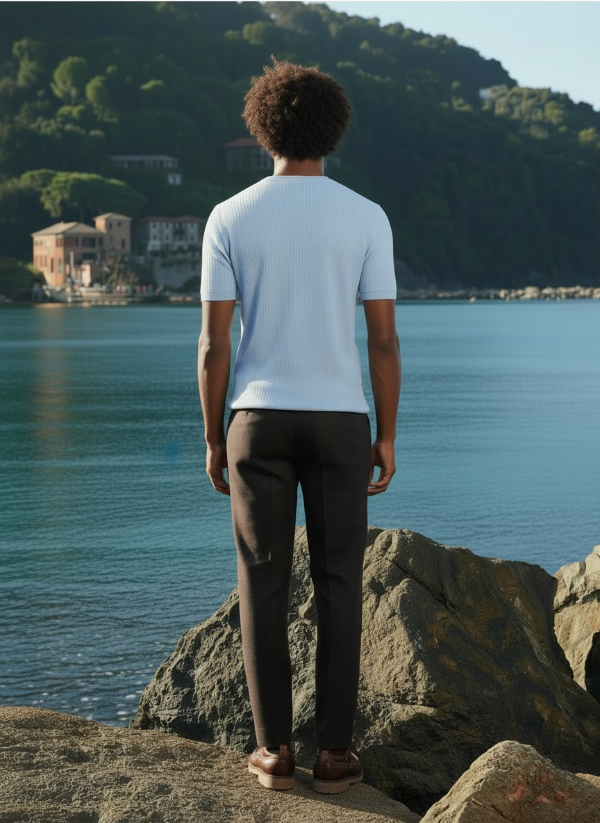 Maglia girocollo azzurro rigata Ammond