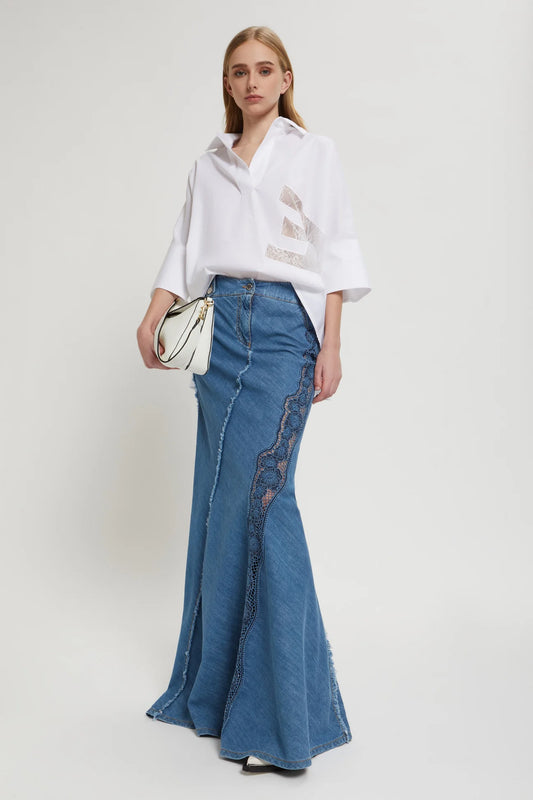 Gonna lunga jeans con pizzo