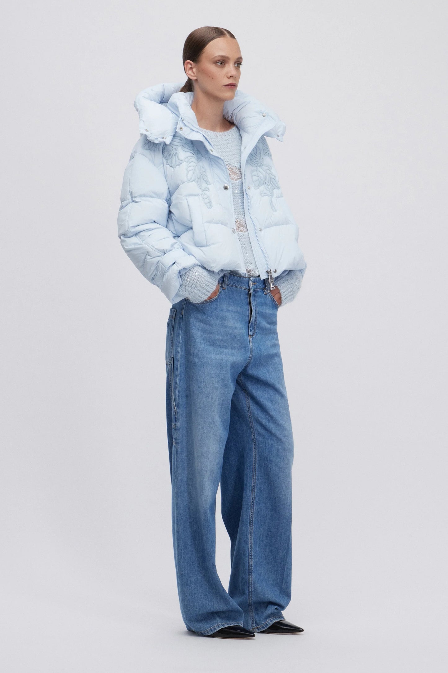 Piumino cielo ricamato Ermanno