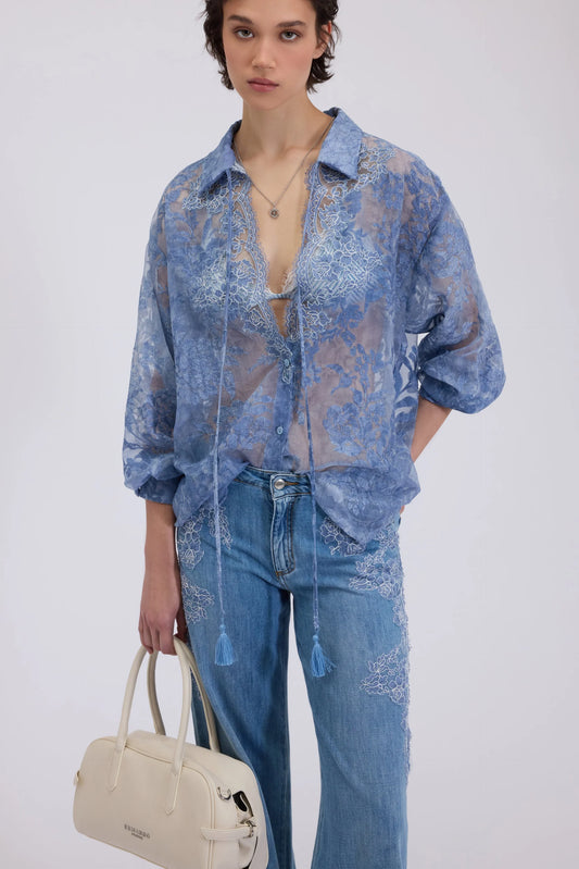 Camicia in voile ricamato Ermanno
