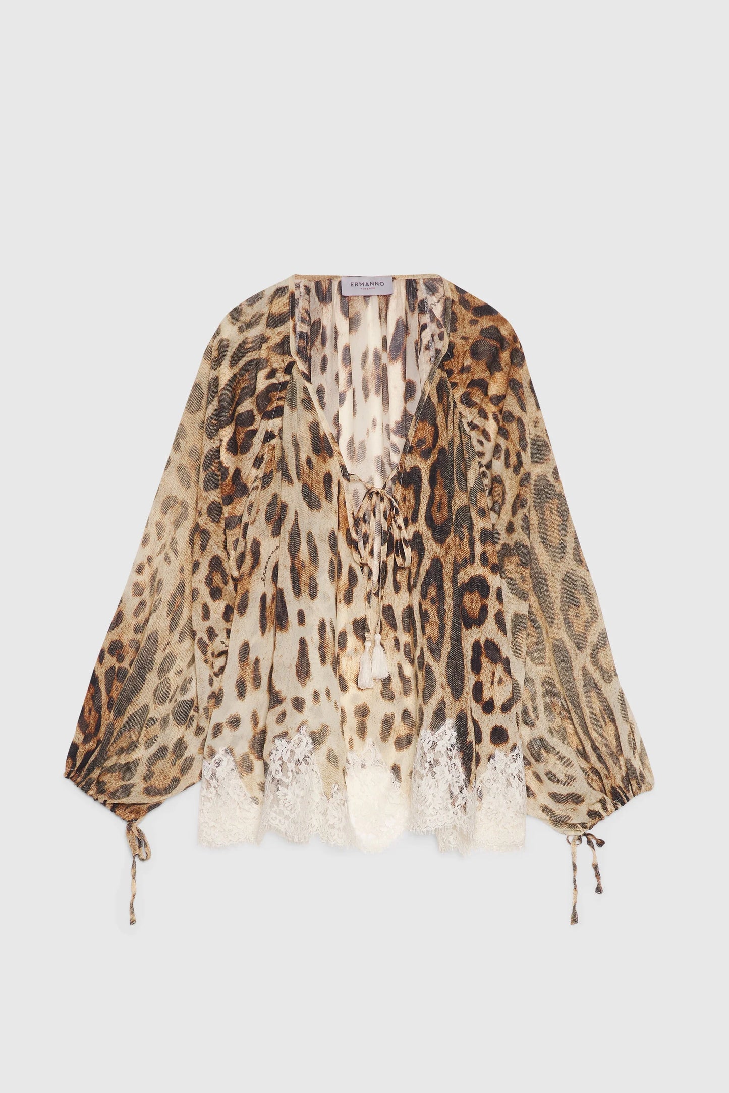 Blusa animalier con pizzo Ermanno